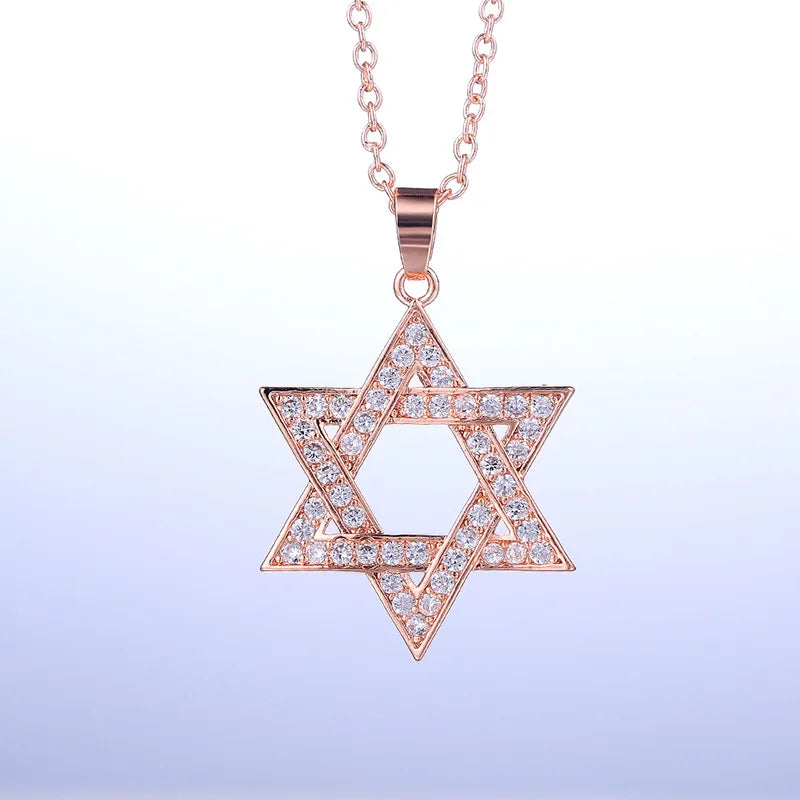 CAOSHI Jewelry New Unique Hexagram Design Micro Set CZ Dainty Pendant Necklaces Girls Women Rose Gold Star Zircon Necklace