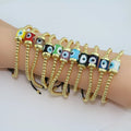 BG1135 Gold Lampwork Glass  Nazar Protection Bracelets Boho Multicolor Evil Eyes Tube Column Beaded Macrame Adjustable Bracelet