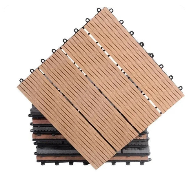 Factory-Sold Interlocking Wood Plastic Floor Tiles DIY Outdoor Indoor Decking Teak Material Brushed Snap Type Composite Wood