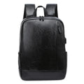 2026 Top Seller Fashionable Black PU Leather Laptop Backpack with USB Port for Outdoor Travel by Men