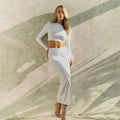 Women's Fall Winter 2 Piece Skirt Set Fashion Long Sleeve Backless Crop Top Long High Waist Skirt Ladies Two Piece Skirt Set