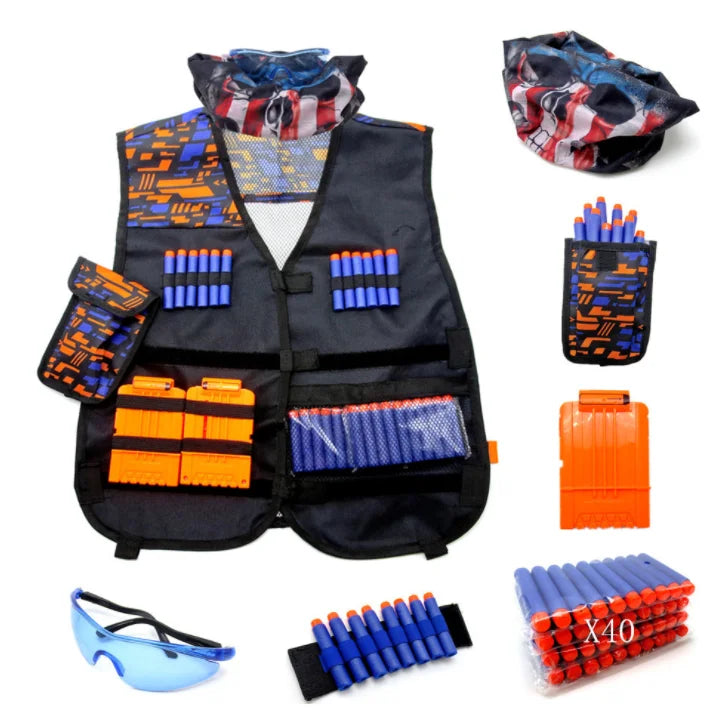 2025 Adjustable Elite Kids Children Tactical Vest Kit for Nerf Series Equipped Soft Bullet Toy Game Vest for Kids Girls Boys