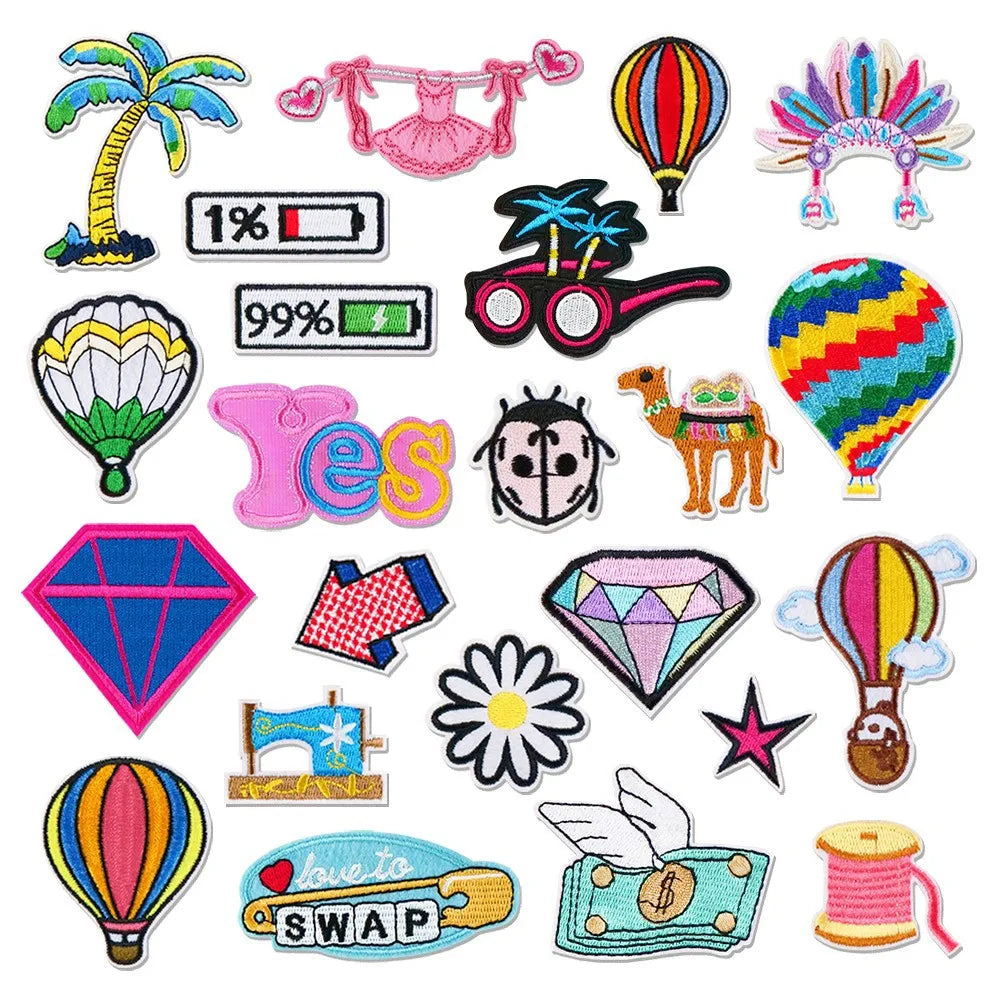 Wholesale Custom Design Hawaii Style Sea Beach Vacation Theme Hot Air Balloon Iron on Summer Embroidery Patch for Clothes