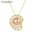 CZCITY Dainty Necklace Freshwater Cz Jewelry Woman Chain Link Jewellery Pearl Pendant