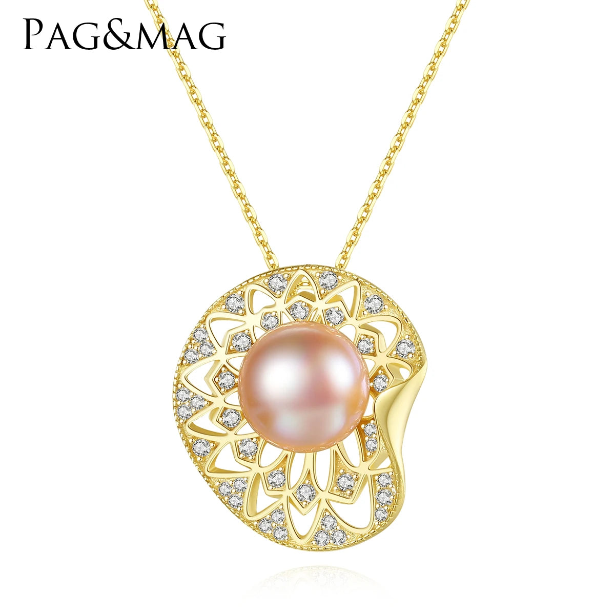 CZCITY Dainty Necklace Freshwater Cz Jewelry Woman Chain Link Jewellery Pearl Pendant