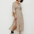 Manufacturers New Ladies Spring V Neck Slit Wrap Dresses Home Loungewear Robe Women 2024 Cotton Night Dress for Customs Clothes