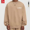 Men's Premium 380G O-Neck Crew Neck Fleece Shirt Distressed Winter Knitted Solid Color Streetwear Heavy-Duty Pullover