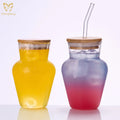 Modern Striped Glass Tumbler Milk Juice and Iced Beverages Beer Can Glass Cup With Lid and Straw