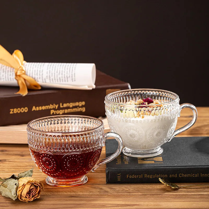 Wholesale Large clear Glass Cup Coffee Milk Water Cup with Handle and Spoon