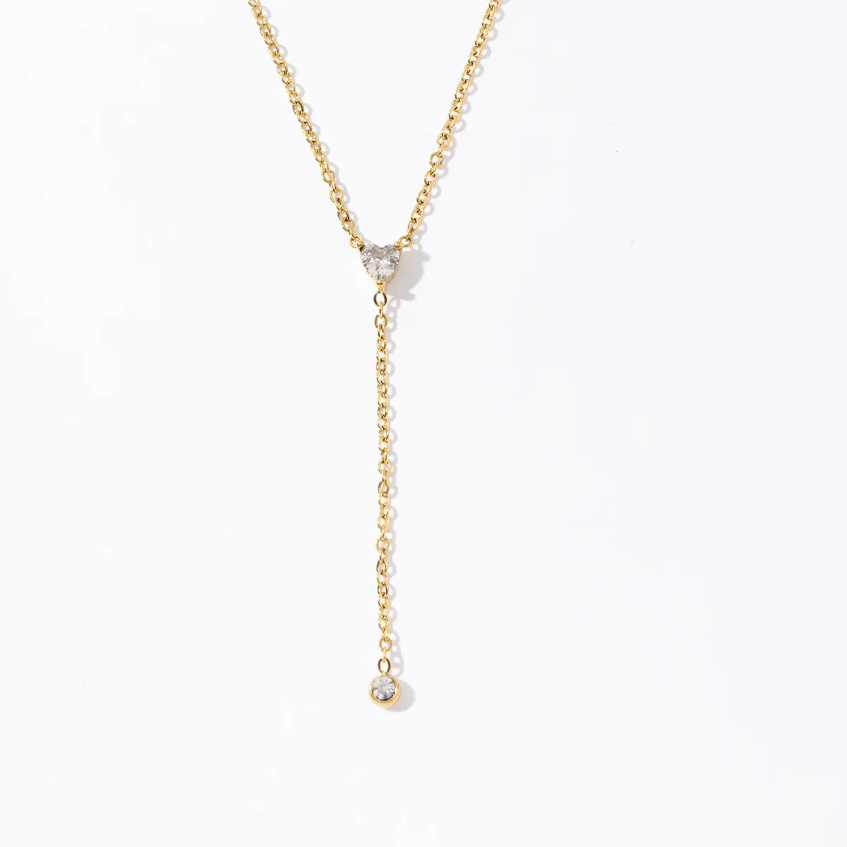 Waterproof Simple 18k Gold Plated Stainless Steel White Heart Zircon Pendant Necklace