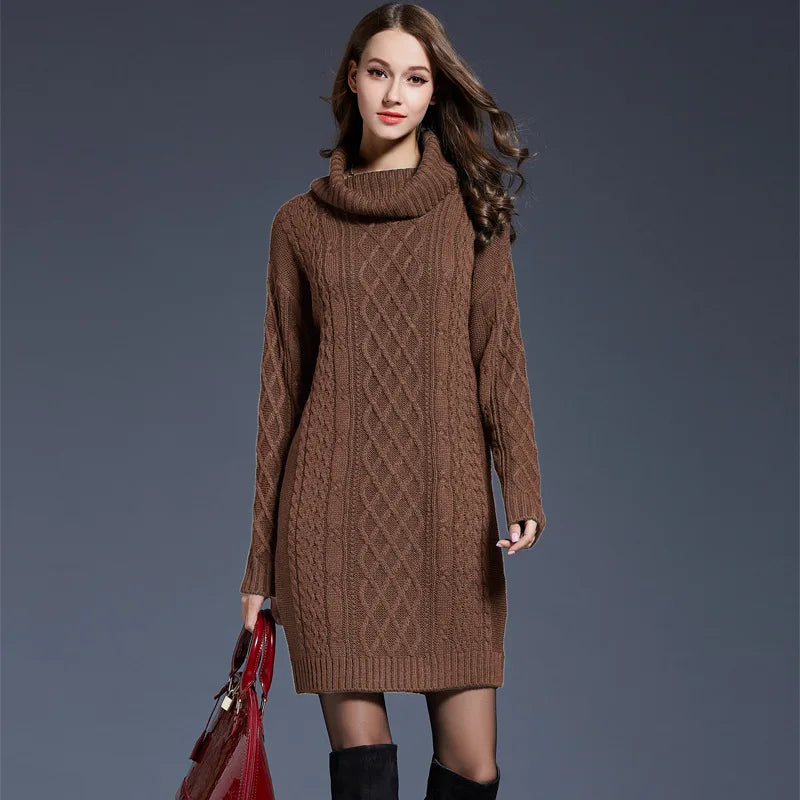2023 Women's Fashion Hot Sale Autumn and Winter New Large Size Knitwear Dress Long High Neck Sweater