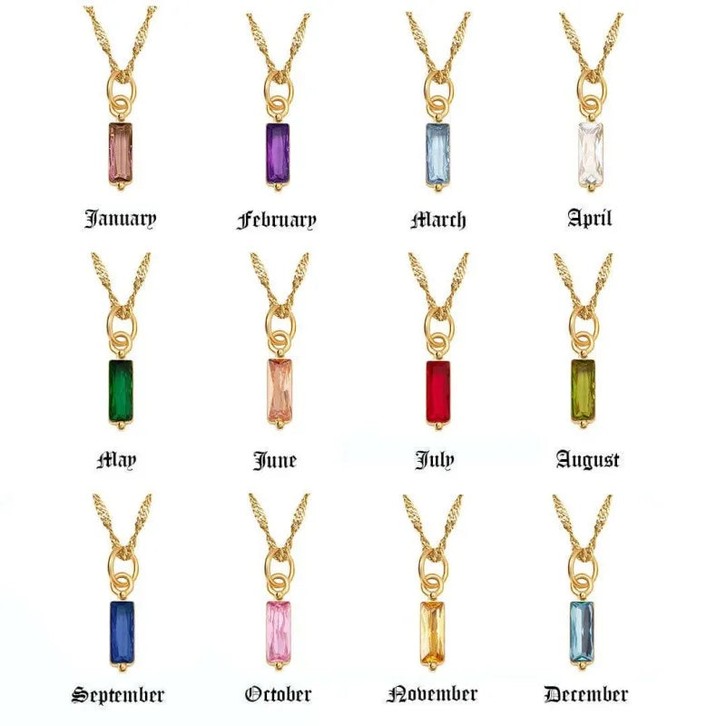 New Fashion Stainless Steel 18K Gold Bar 12 Birthstone Pendant Necklace Women Mother Day Gift