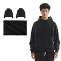 Men's High Quality Winter Hoodie Loose Solid Print Puff Pullover Wide Hooded Collar Casual Regular Washed Terry 50% Cotton