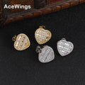 E065  Bling Bling Stud Earrings Brass CZ Heart Earrings Fashion Jewelry for Women Iced Out