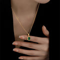 Fashion Retro Square Green Zircon Pendant Necklace for Women Charm Necklace Girls Wedding Engagement Jewelry Gift