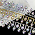 Diy Ethnic Costume Decorative Sewing Trimming Ribbon Gold Silver Plating Acrylic Chain Teardrop Crystal Rhinestones Textile Lace