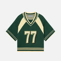 Wholesale Custom Applique Number Multi-Texture Knit Jersey Women's Blokecore Cropped V-Neck Sweater