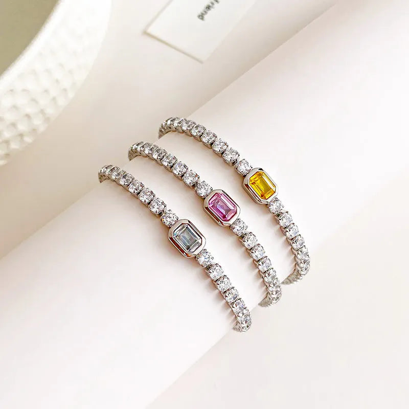 Ternity Fashion Trendy Stainless Steel Zircon Bead Charm Tennis Diamond Chain Party Wedding Daily Dress Bracelet Jewelry Women