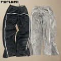 OEM Wholesale Distressed Sun Faded Screen Printing Logo Washed Vintage Pants Acid Washed  Open Hem Stripe Sweatpants for Men