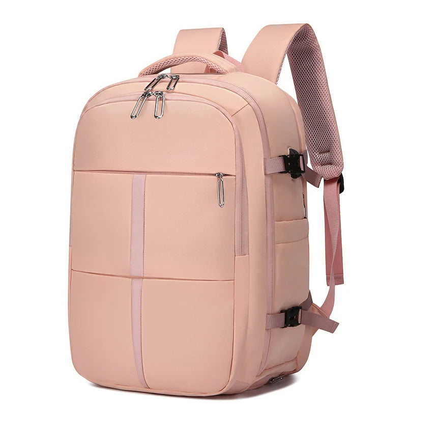 New Arrival Durable Pink Laptop Waterproof USB Travel Rucksack Backpack Bag Carry on Leisure Backpack With Shoe Pocket