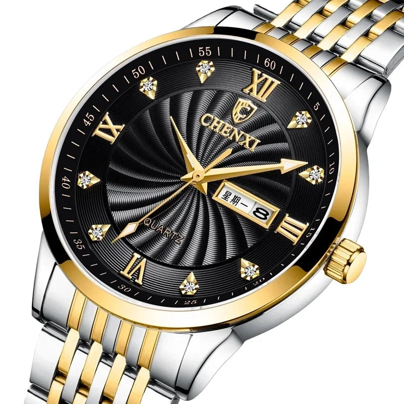 CHENXI Watch 8212 Luxury Women Men's Couple Watches Wrist Quartz Week Display Clock Wristwatches Men Watch Reloj Dropshipping