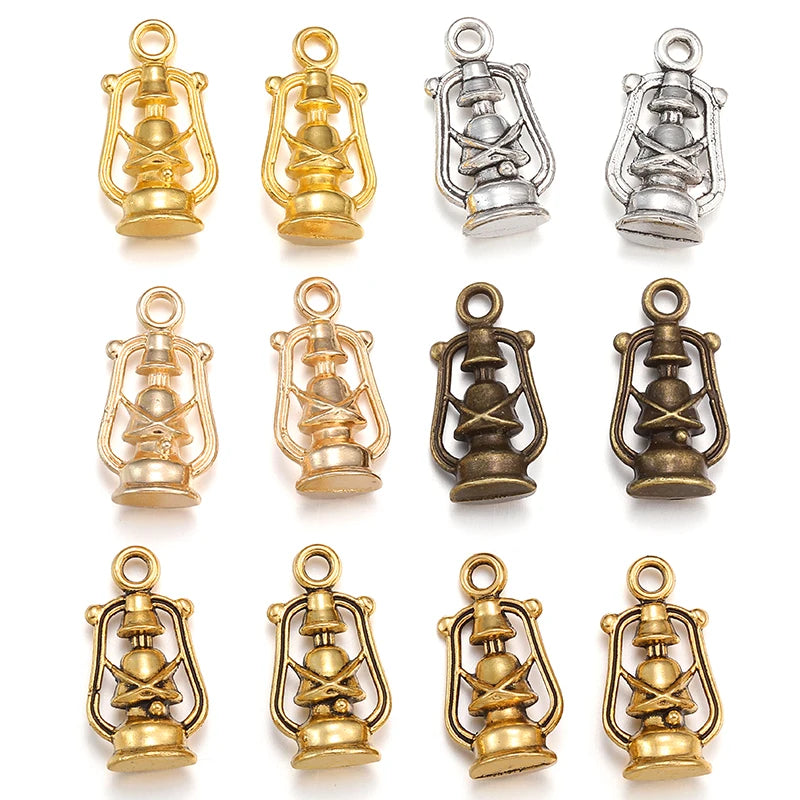 Alloy Antique Silver Color Kerosene Lamp Charms Pendants for Necklace Bracelet Jewelry Making DIY Handmade 20*10mm J409