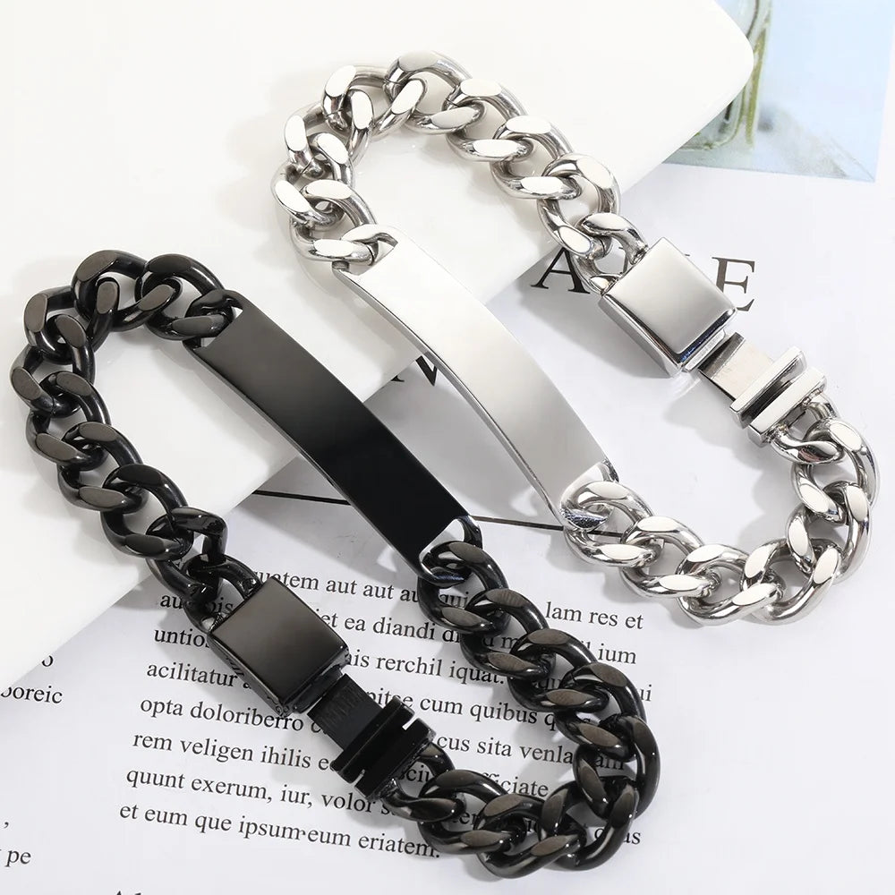 VEROMCA  New Fashion Couple Stainless Steel Cuban Chain  Customized Logo Name Gift Jewelry  Bracelet