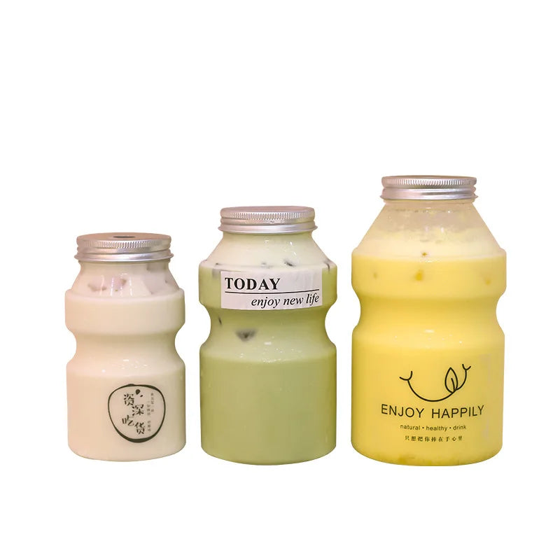 350ml 500ml 700ml Plastic Milk Bottle Boba Milk Tea PET Plastic Bottle for Milk and Beverage With Aluminum Screw Cap