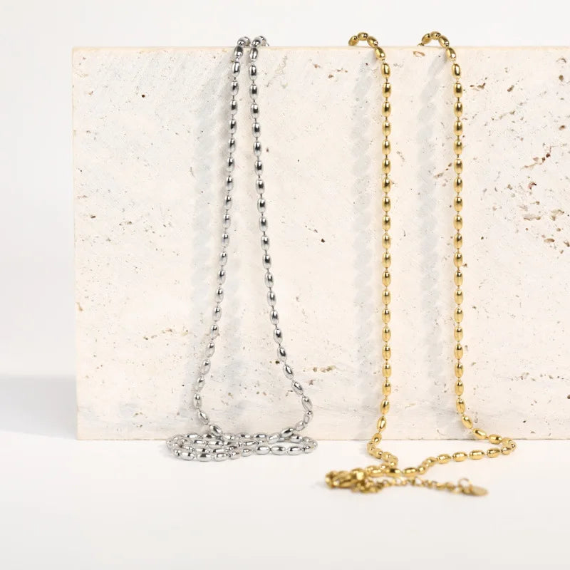 New Personality Geometric Rice Beaded Stainless Steel Chain Necklace 18k Gold Plated Fashion Necklace Jewelry