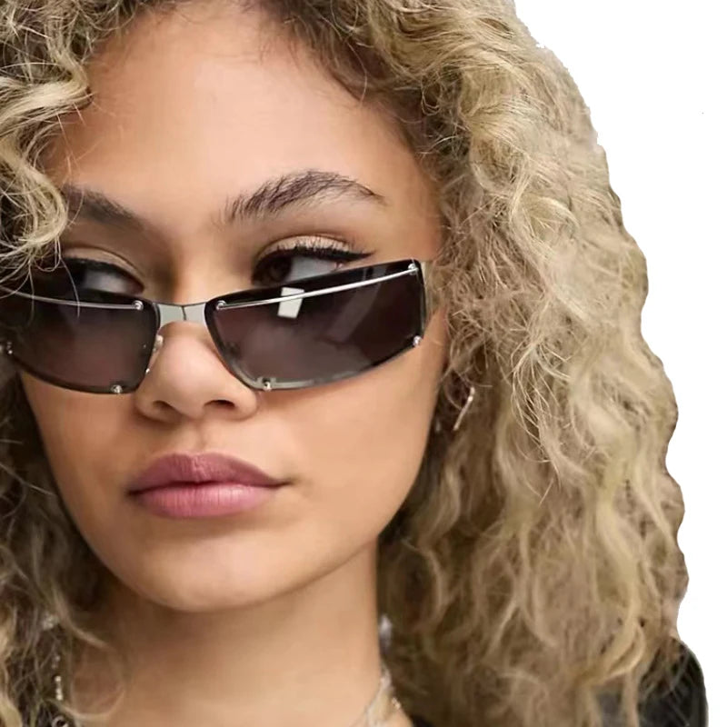 STORY XA8050 Fashionable Hollow Hip Hop Punk Glasses Women Square Metal Frame Sunglasses