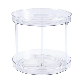 2 Tier Lazy Susan Round Plastic Turntable Spice Rack Cabinet Organizer 360 Rotating Spice Jars Organizer Holder for Kitchen