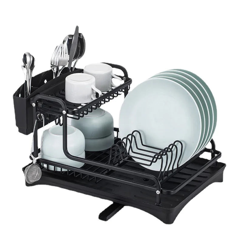 Double Layer Thicken Dishes Drying Rack Shelf Aluminum Dish Rack Dish Drying Rack