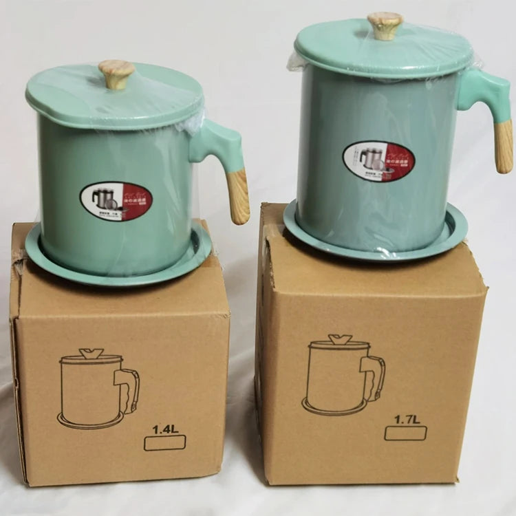 Hot Sale 1.4L 1.7L Metal Iron Kitchen Oil Storage Keeper Container Cooking Oil Strainer Oil Filter Pot With Lid