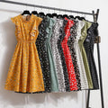 Summer Sleeveless Floral Midi Chiffon Dresses Women Boho Ruffle Stand Collar A-Line Tank Dress Female Dot Party Beach Dress