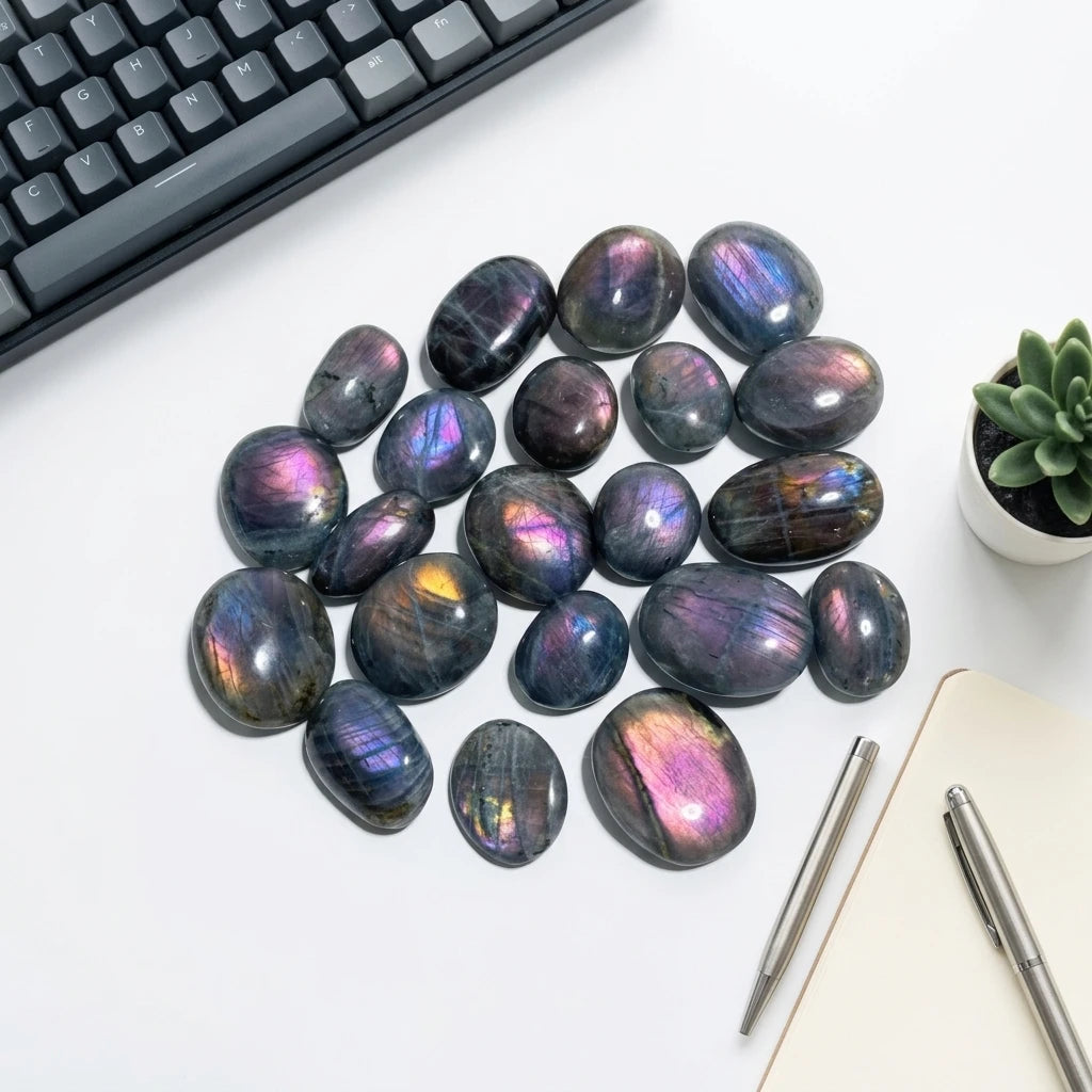 Wholesale Natural purple Flashy Labradorite Cabochon Loose Gemstone purple Fire Color Play Quartz Crystal for Jewelry Making