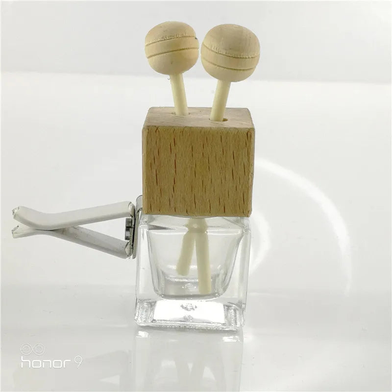 Customized logo square Diffuser Car Freshener Perfume Bottle for Car with Wooden Cap
