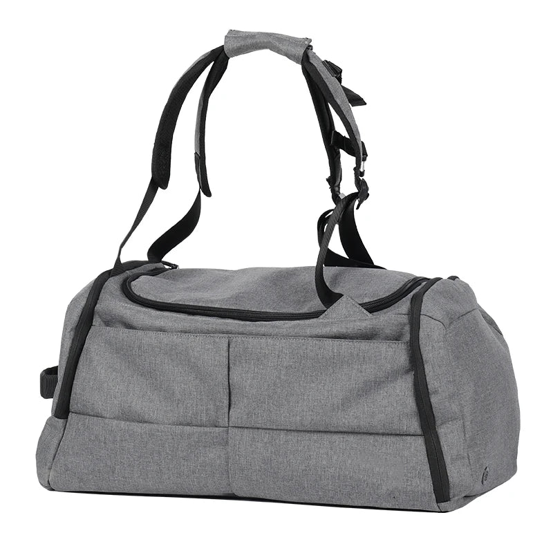 Custom Large Nylon Sports Bag for Man Gym  Duffel Bag Travel with Shoes Compartment Gray Polyester