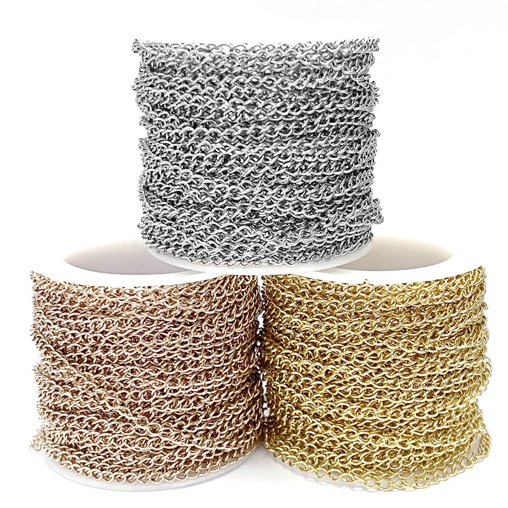 5Meter/roll 2.5/3/3.8/4/5mm Wide PVD Gold Extend Chain Meter Stainless Steel Silver Fine Necklace Roll Tail Chain Jewelry Making