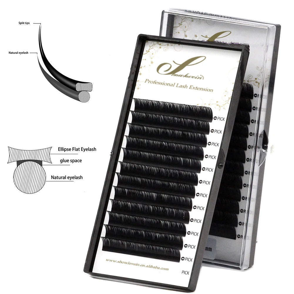 Custom Logo Matte Flat Eyelash Extension High-Quality Ellipse Flat Eyelash Extension