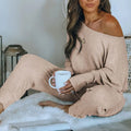 Women's Casual Outfits-Autumn Winter 2pcs Top & Wide Leg Pants Set Knitted Pullover Shoulder With Comfortable Pullover Style