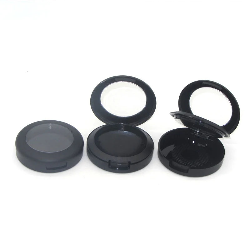 Yueshunxing 15g Round Matte Black Loose Powder Box with Flip Cover and Skylight Loose Powder Box