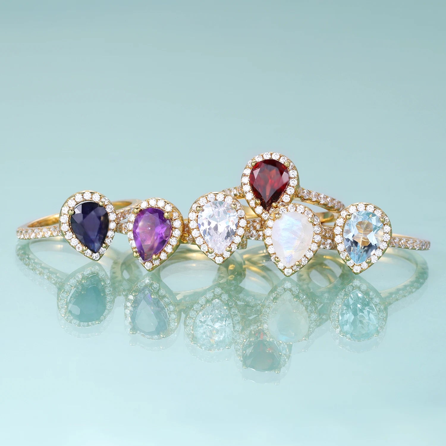 KH076 Abiding Jewelry Pear 8x10mm Big Gemstone Factory Wholesale Women Gold Plated 925 Sterling Silver Ring