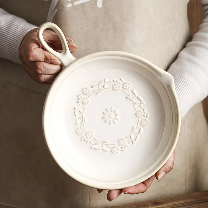 SolhuI Japanese Retro Single Handle Ceramic Plate Kiln Change Retro Ceramic Tableware Creative Steak Plat