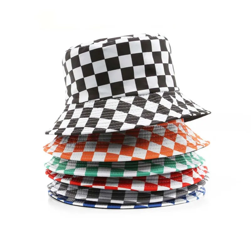 Summer Sun Fisherman Caps Sunscreen Beach Basin Hats Men Women Reversible Plaid Bucket Hat
