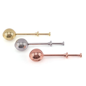 China Factory Gold Tea Ball Stainless Steel Loose Leaf Tea Infuser with Push Handle