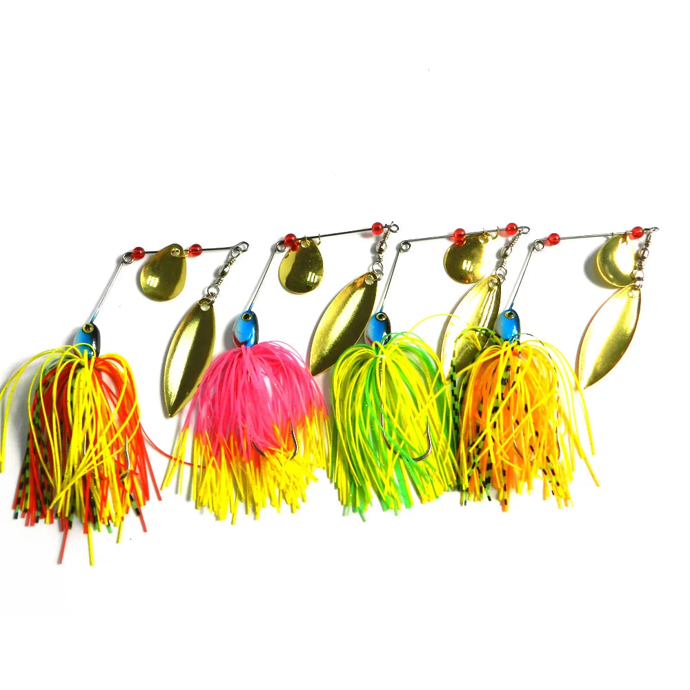 Wholesale SB003 17g Metal Rotating Sequined Bearded Buzz Spinner Baits Double Blade Spoon Fishing Lures