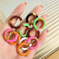 French Style Chunky Enamel Gold Plated Hoop Stud Earrings Stainless Steel Open Huggie Hoop Enamel Earrings