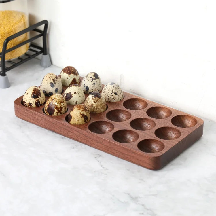 Walnut Wood Quail Egg Holder Stores 18 Eggs Rack Appetizers Tray Wooden Egg Serving Tray