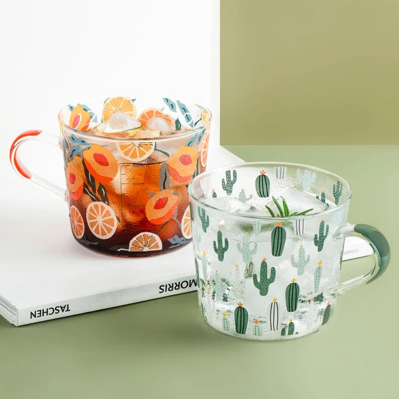 Vintage Mug Cactus Glass Mug with Scale