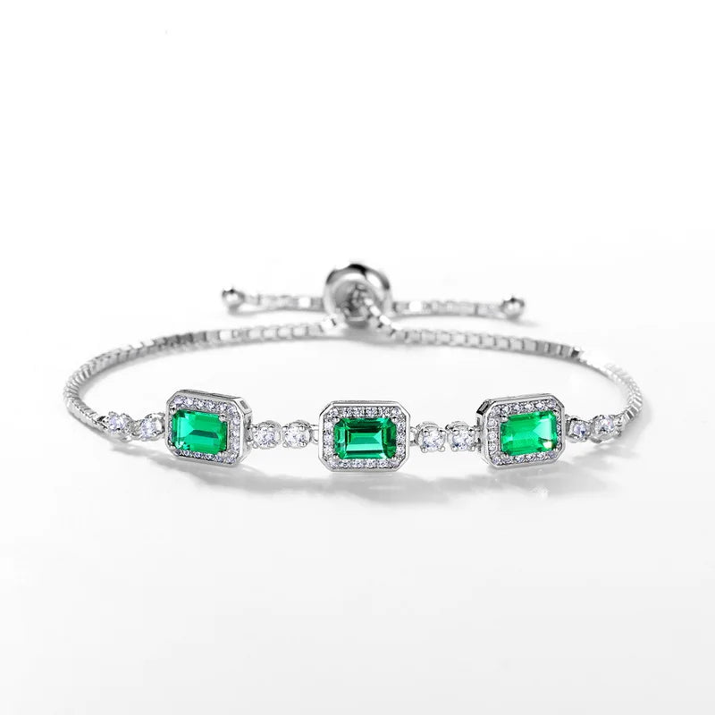 2026 Fine Jewelry S925 Silver Charm Adjustable Bracelets Lab Grown Emerald Stone for Women Gift Party